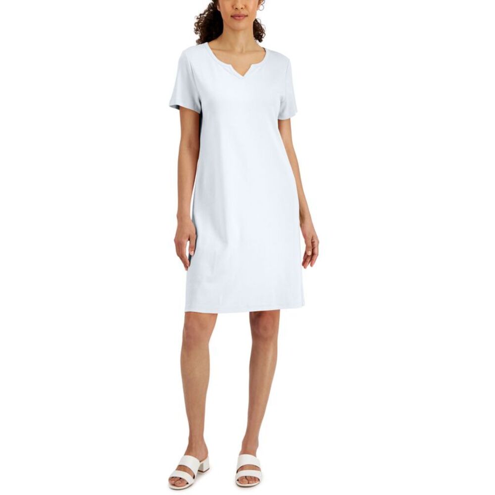 Karen Scott Womens Cotton Split Neck Dress
